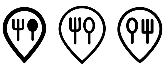Restaurant Location Pin Vector Set, Food & Dining Map Marker Icon Set