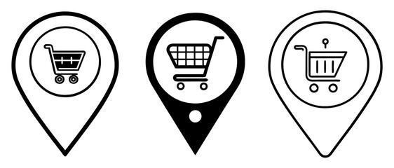 Shopping Cart Location Icon Vector Set