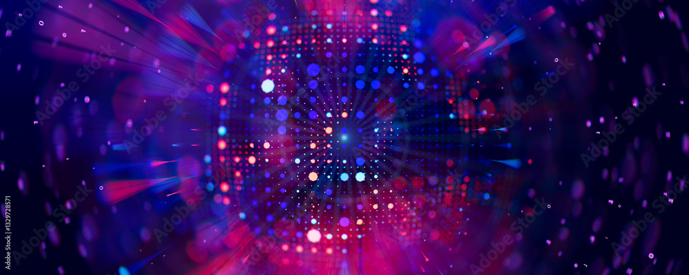 Poster abstract macro of quantum computing qubit cell. subatomic patterns of cyber ai intelligence. futuris