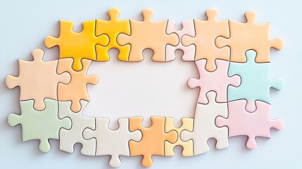 Fototapeta premium Teamwork and Task Delegation in the Workplace merging realistic photography with a pastel glowing composition of a puzzle coming together, delegation concept Through Structured Role.