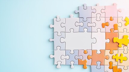 Teamwork and Task Delegation in the Workplace merging realistic photography with a pastel glowing composition of a puzzle coming together, delegation concept Through Structured Role.