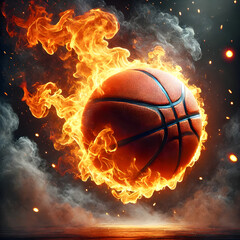 Fototapeta premium Fiery Basketball – Intense Sports Action with Flames & Energy