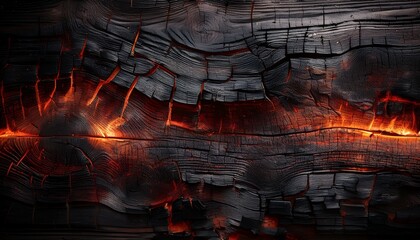 Smoldering Charred Wood with Glowing Embers
