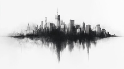 Fototapeta premium Monochrome City Skyline Drawing
