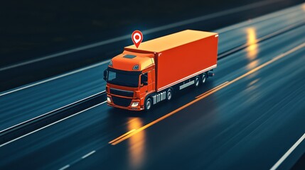 Orange Truck Delivery GPS Tracking Night Highway