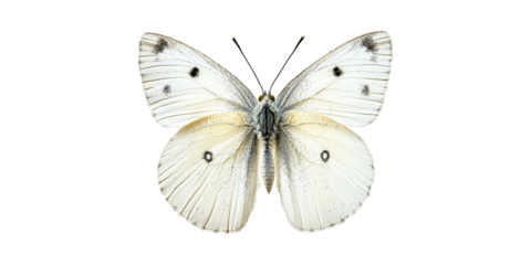 White butterfly with detailed wing patterns isolated on transparent background