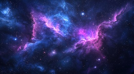 Obraz premium Vibrant cosmic cloud illuminated by brilliant stars. A stunning display of celestial beauty, with hues of purple and blue swirling through space.