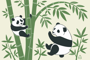 Cute Giant Panda in a Bamboo Forest &ndash; Wildlife Vector Illustration