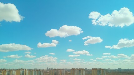 Fototapeta premium Cityscape Under a Blue Sky with Fluffy Clouds