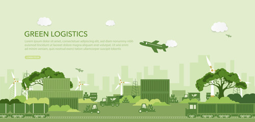 Fototapeta premium Green logistics or Sustainable transport. Sustainable development economy and clean. transport icon for business sustainable strategy. Green vector.