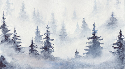 Spruce forest on a foggy morning