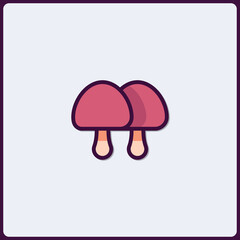 Illustration with Cute Toadstools, Minimalistic Flat Design, Fungus Icon
