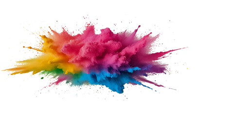 Vector abstract colorful rainbow holi paint and colorful cloud smoke powder explosion isolated on transparent wide panorama background.	