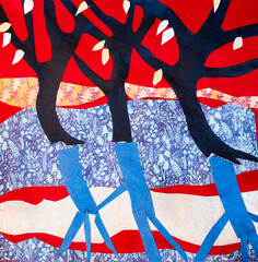 Trees in the park at sunset