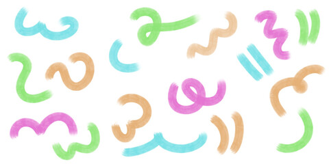 Set of colorful, hand-drawn, sketchy party confetti, graphics, for note-taking, annotations, card-making