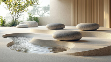 Elegant stone landscape design modern garden visual art serene environment aesthetic viewpoint