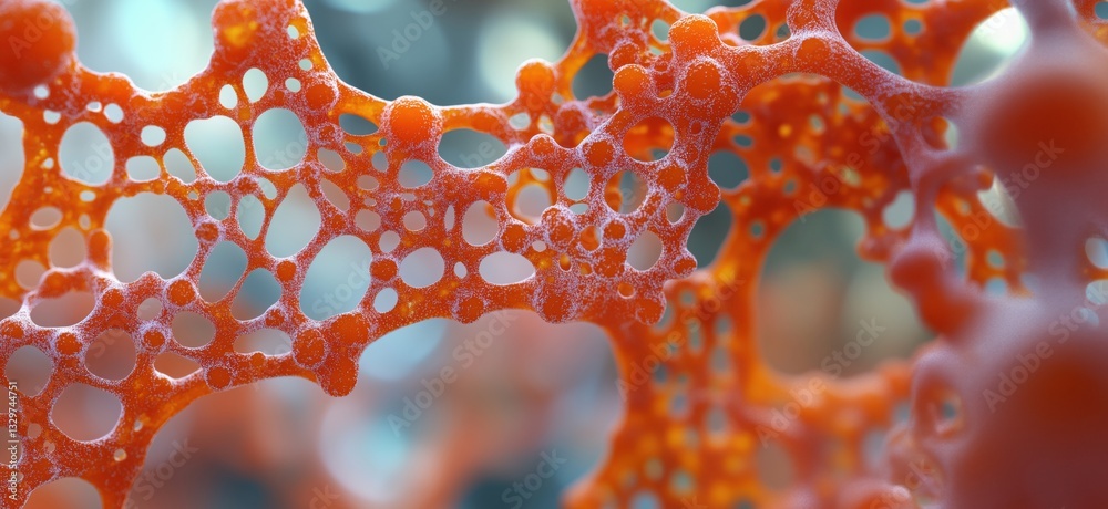 Poster abstract orange cellular structure with intricate patterns and textures