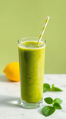 Fototapeta premium Fresh Green Smoothie on Marble