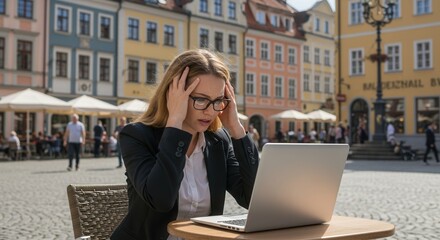 Stressed Professional in a Vibrant European Plaza