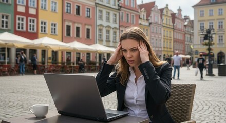 Stressed Professional in a Vibrant European Plaza