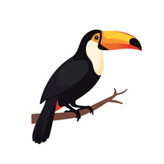 Fototapeta premium Colorful toucan perched on branch against white background, nature art