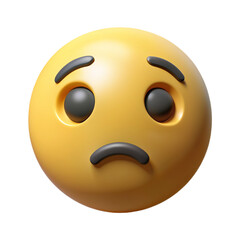 3D Render of a Disappointed or Sad Yellow Emoji Face with Dark Eyebrows and Mouth