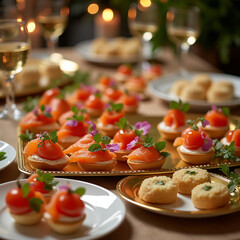 Una selecci&oacute;n de canap&eacute;s en la mesa de fiesta.