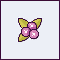 Stylized berries arrangement with cross symbols, set against a simple leaf base