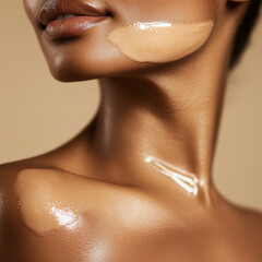 Smooth skin with moisturizing cream on face and shoulder, glowing effect