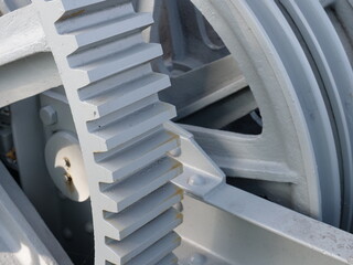 Subs view of a steel gears and Wheels for winches, works over 100 years old for operating lockers. Now shut down. A piece of technology history.