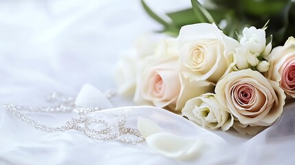 Elegant bouquet of roses resting on delicate white fabric