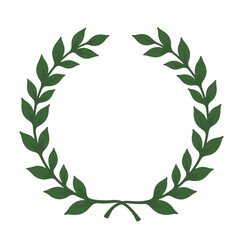 Laurel wreath illustration, rich green color on white background, symbolism