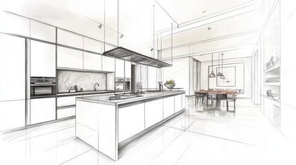 Modern Kitchen Design Sketch: A Luxurious Open-Plan Space
