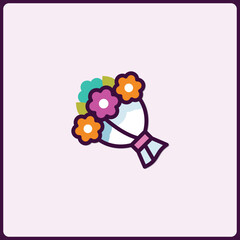 Stylized floral bouquet icon, vibrant and cheerful gift illustration, vector design