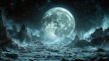 Alien landscape, moonlit night