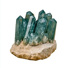 Teal Quartz Crystal Cluster on Tan Rock