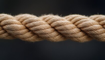 Close-up of a thick, braided beige rope.
