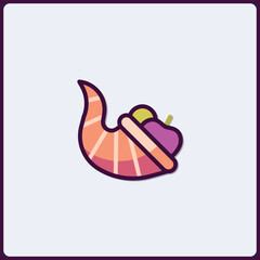 Whimsical cornucopia illustration with fresh harvest and autumn themes