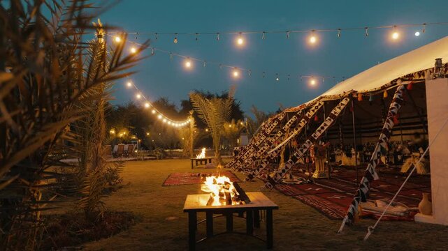 Traditional Bedouin Campfire Gathering at Night. KSA.
