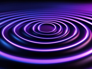 Abstract purple and blue concentric circles with glowing neon effect on black background.
