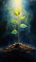A young plant thriving in the light. Fantasy Tree of Growth and Freedom