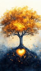 Heart-shaped roots of a vibrant autumn tree. Nature’s Sacred Tree