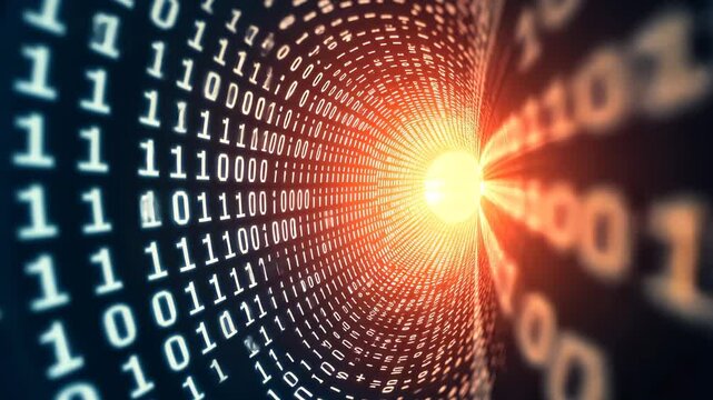 Abstract Tunnel of Binary Code and Glowing Light Digital Transformation Journey Through Data Flow and Technology with Futuristic Themes