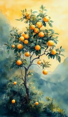 Vibrant orange tree with ripe fruits Fantasy Tree of Growth and Freedom