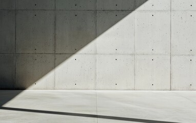 Sunlight Creates Strong Diagonal Shadow On Textured Concrete Wall and Floor