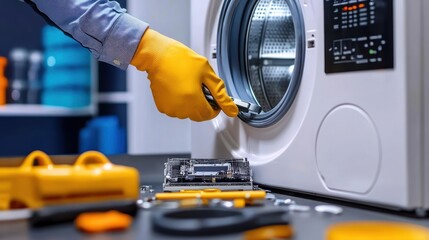 Washing Machine Repair: Technician Servicing Appliance