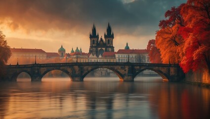 The River with the Tower in autumn