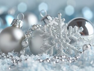 Snowflake ornament sits on top of a pile of other ornaments