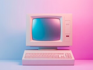 Retro computer with pastel lighting.