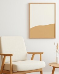 Beige and Cream Abstract Landscape Wall Art in Modern Living Room